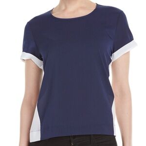 French Connection‎ Navy & White Cuffed Woven Top SZ L